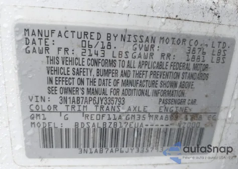 2018 Nissan Sentra S from USA, damaged, VIN 3N1AB7AP6JY335793
